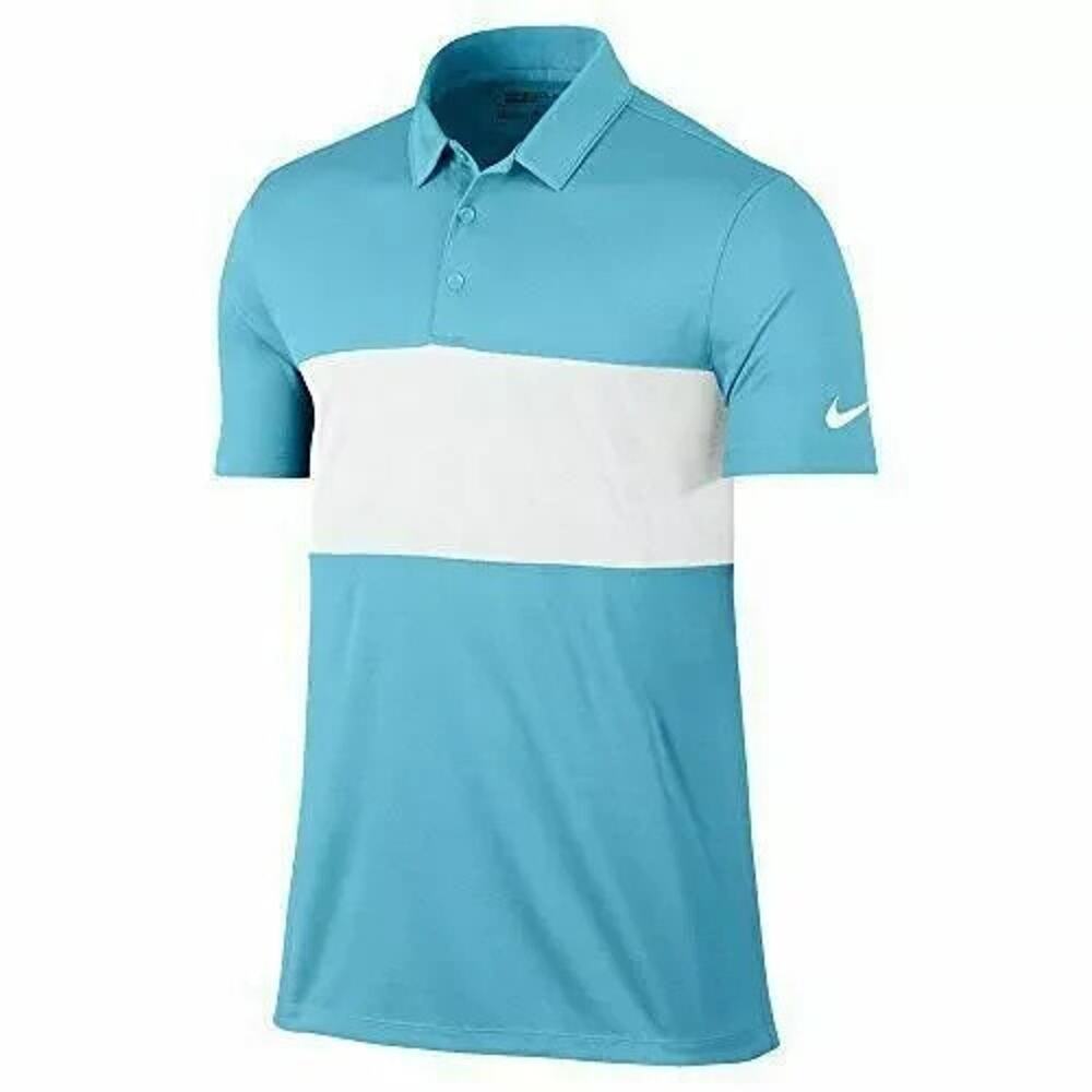 Nike Golf Dri Fit Polo Shirt Blue White Stripe Performance XL